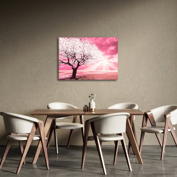 Růžový obraz stromu (70x50 cm)