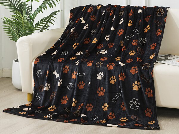 XPOSE® Mikroplyšová deka TLAPIČKY - černá 140x200 cm