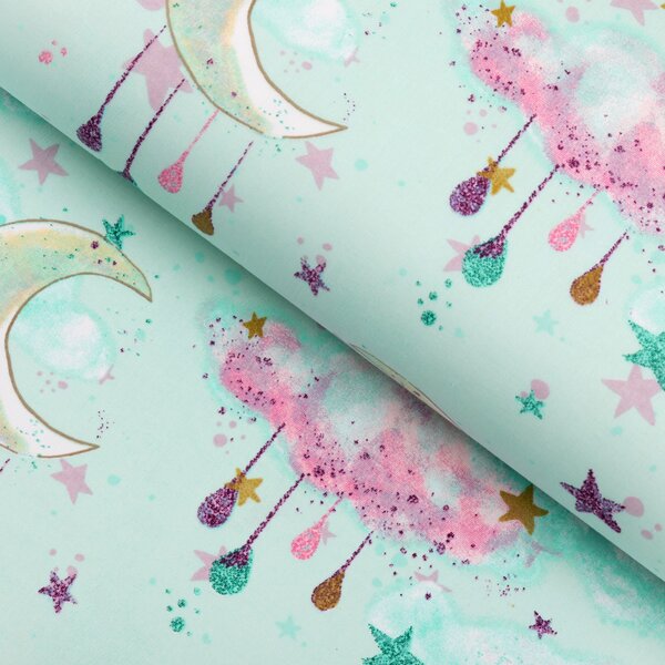 Biante Dětský polštář válec bonbon Sandra SA-522 Měsíční obloha na mintovém 15x40 cm
