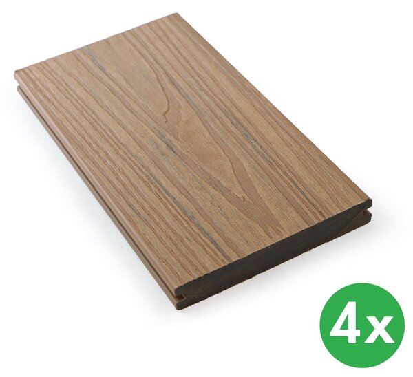 Terasová prkna WPC koextrudovaná, plný profil, 140 x 23 x 2850 mm, 4 ks, teak