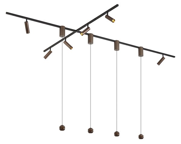 Moderní kolejnicový systém s 6 bodovými světly a 4 závěsnými svítidly Easylift tmavě bronzová 1-fázový - Slimline Uzzy Tira