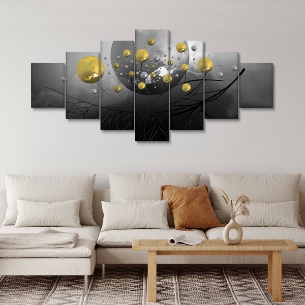 Obraz zlatých abstraktních koulí (210x100 cm)