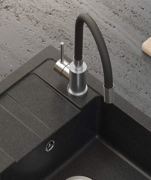 Černý kuchyňský granitový dřez QUADRON READY- SMART + BATERIE A DÁVKOVAČ