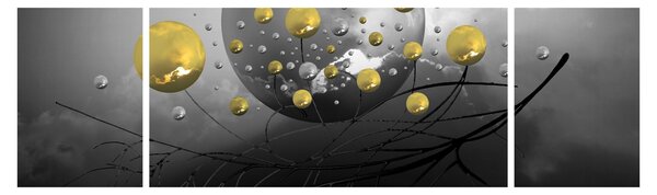 Obraz zlatých abstraktních koulí (170x50 cm)