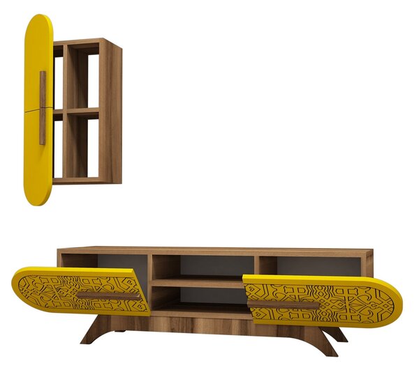 Obývací stěna Dolphie 1 (Ořech + Žlutá). Akce -25%
