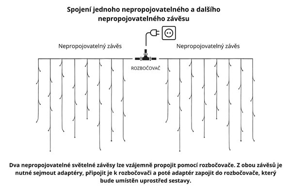 Venkovní LED vánoční závěs - teplá bílá, různé délky na výběr Délka světelné části a počet LED: 10m a 310 LED, stálé svícení, s časovačem 6h/18h