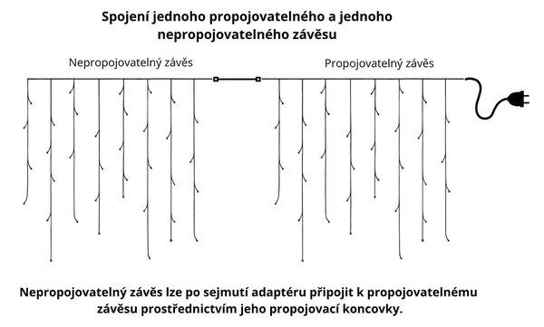 Venkovní LED vánoční závěs - teplá bílá, různé délky na výběr Délka světelné části a počet LED: 10m a 310 LED, stálé svícení, s časovačem 6h/18h