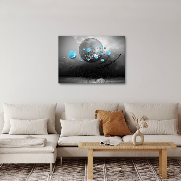 Obraz - světle modré abstraktní koule (70x50 cm)