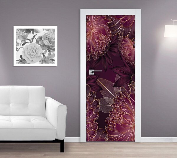 Samolepící fototapeta na dveře 95x210cm - Velké grafické květy, 76