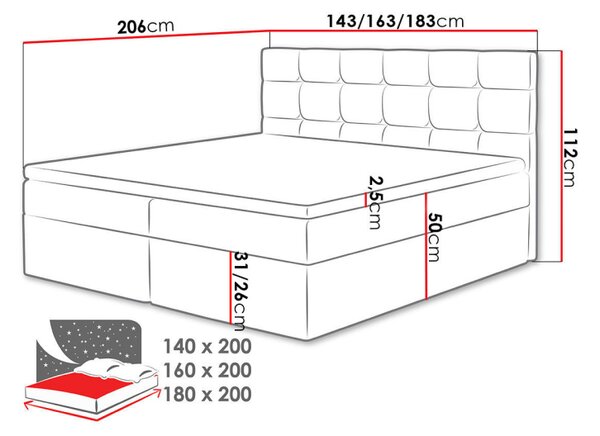 Kontinentální manželská postel 160x200 CAROLA - zelená + topper ZDARMA
