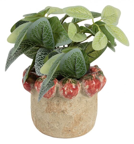 Cementový květináč s plastickými jahodami Terazzo M – 15x12 cm