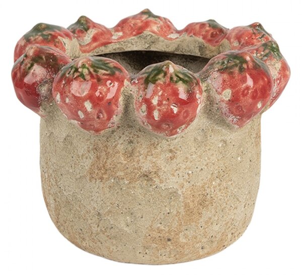 Cementový květináč s plastickými jahodami Terazzo M – 15x12 cm
