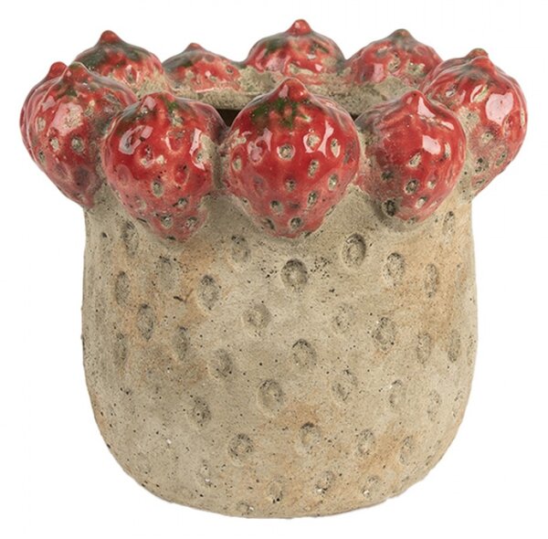 Cementový květináč s plastickými jahodami Terazzo L – 19x17 cm