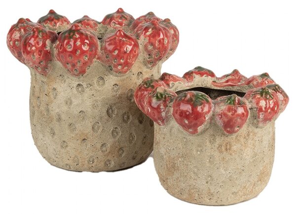 Cementový květináč s plastickými jahodami Terazzo M – 15x12 cm
