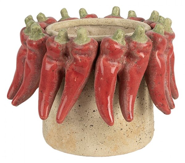 Cementový květináč s plastickými chilli papričkami Terazzo M – 17x13 cm