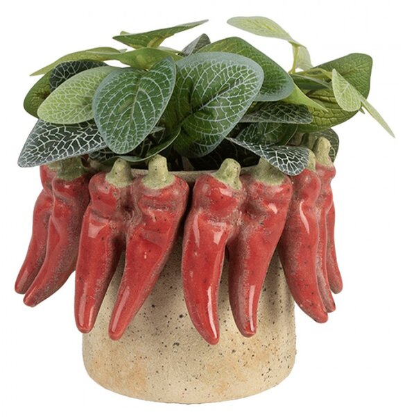 Cementový květináč s plastickými chilli papričkami Terazzo M – 17x13 cm