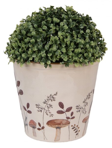 Béžový keramický květináč s podzimním motivem přírody a houbiček Little Fall Jewels – 21x20 cm