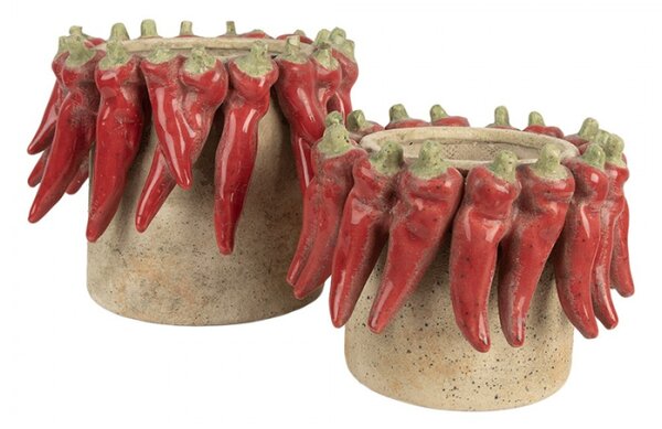 Cementový květináč s plastickými chilli papričkami Terazzo L – 21x17 cm