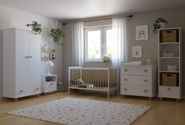 Dětská postýlka Lumi 120 x 60 cm Barevné provedení: Bílá, Úložný prostor k postýlce: Jeden šuplík na kolečkách