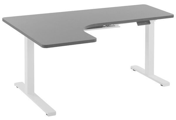 Rohový elektricky nastavitelný psací stůl levostranný 160 x 110 cm černý/bílý DESTIN II