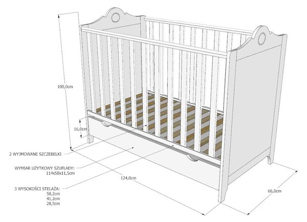 Dětská postýlka Glamour 120 x 60 cm Úložný prostor k postýlce: Jeden šuplík na kolečkách