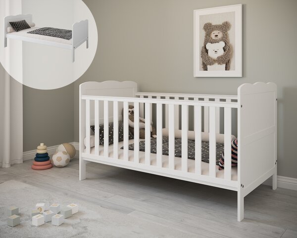 Dětská postýlka Isabel 140 x 70 cm Barevné provedení: Bílá, Úložný prostor k postýlce: Dva menší šuplíky na kolečkách