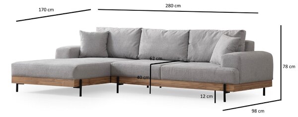 Rohová sedačka Etorella (L) (šedá + dub). Akce -25%