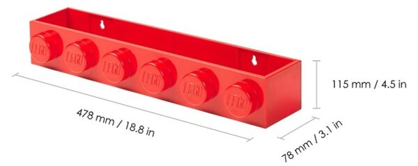 Červená nástěnná police LEGO® Storage 47,8 x 11,5 cm