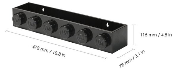 Černá nástěnná police LEGO® Storage 47,8 x 11,5 cm