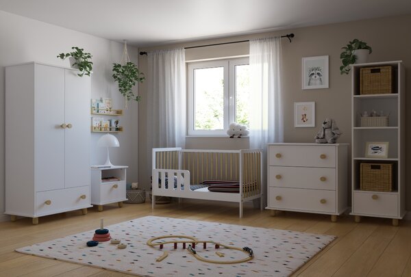 Dětská postýlka Lumi 120 x 60 cm Barevné provedení: Bílá, Úložný prostor k postýlce: Jeden šuplík na kolečkách