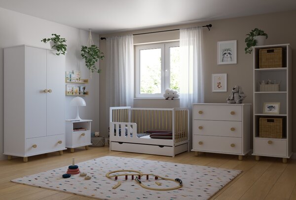 Dětská postýlka Lumi 120 x 60 cm Barevné provedení: Bílá, Úložný prostor k postýlce: Jeden šuplík na kolečkách