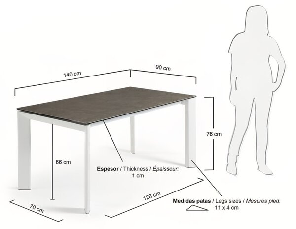 Šedý keramický rozkládací stůl Kave Home Axis II. 140/200 x 90 cm