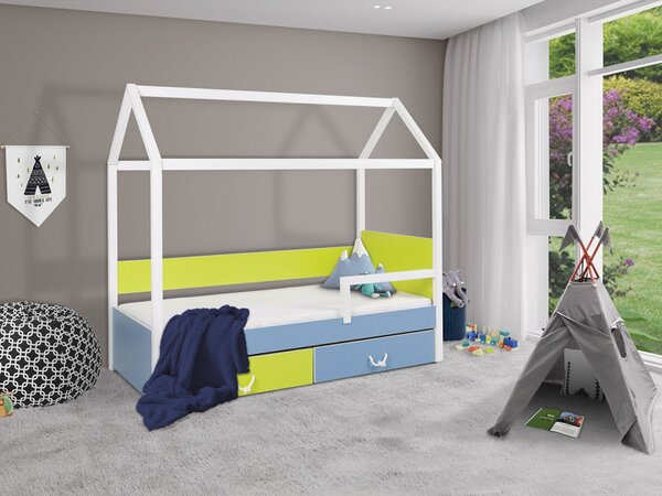 Dětská postel s madlem Fitonia II 90, Barva:: bílá / zelená / modrá Mirjan24 5902928270891