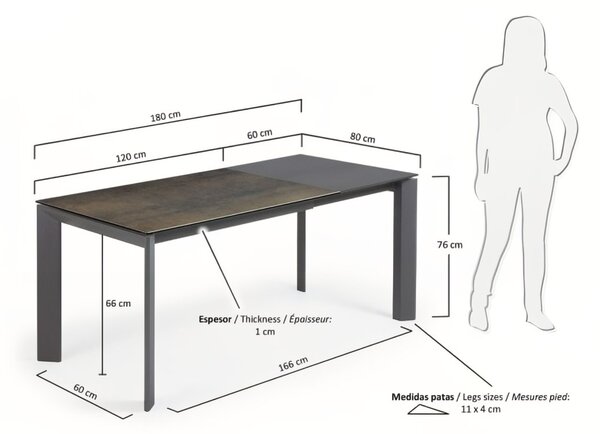 Šedý keramický rozkládací jídelní stůl Kave Home Axis III. 120/180 x 80 cm