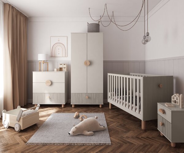 Dětská postýlka Loft 120 x 60 cm Barevné provedení: Kašmír, Úložný prostor k postýlce: Jeden šuplík na kolečkách
