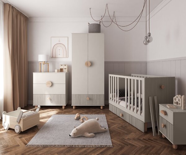 Dětská postýlka Loft 120 x 60 cm Barevné provedení: Kašmír, Úložný prostor k postýlce: Jeden šuplík na kolečkách
