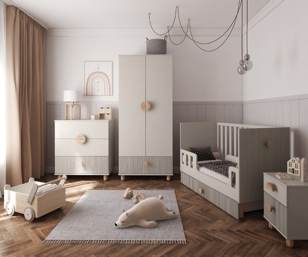 Dětská postýlka Loft 120 x 60 cm Barevné provedení: Kašmír, Úložný prostor k postýlce: Jeden šuplík na kolečkách
