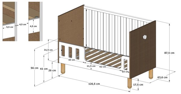 Dětská postýlka Loft 120 x 60 cm Barevné provedení: Kašmír, Úložný prostor k postýlce: Jeden šuplík na kolečkách