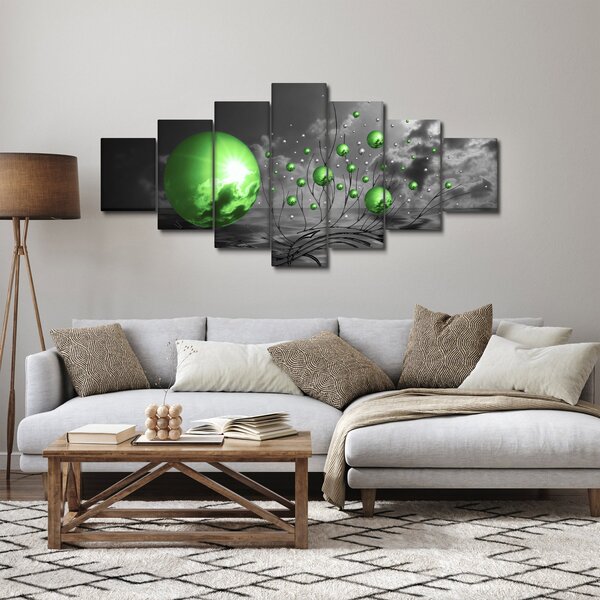 Obraz zelených abstraktních koulí (210x100 cm)