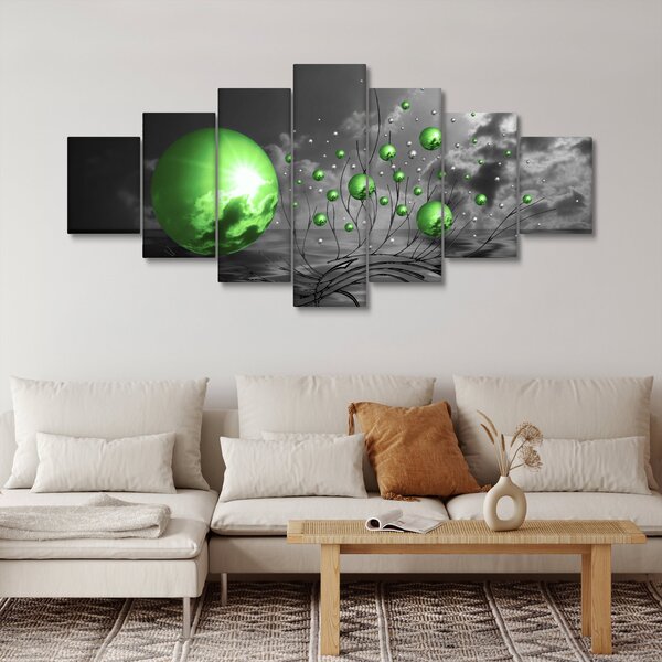 Obraz zelených abstraktních koulí (210x100 cm)