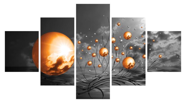 Obraz oražových abstraktních koulí (125x70 cm)