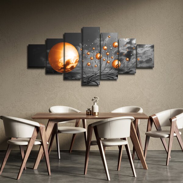 Obraz oražových abstraktních koulí (210x100 cm)