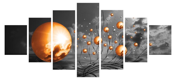 Obraz oražových abstraktních koulí (210x100 cm)