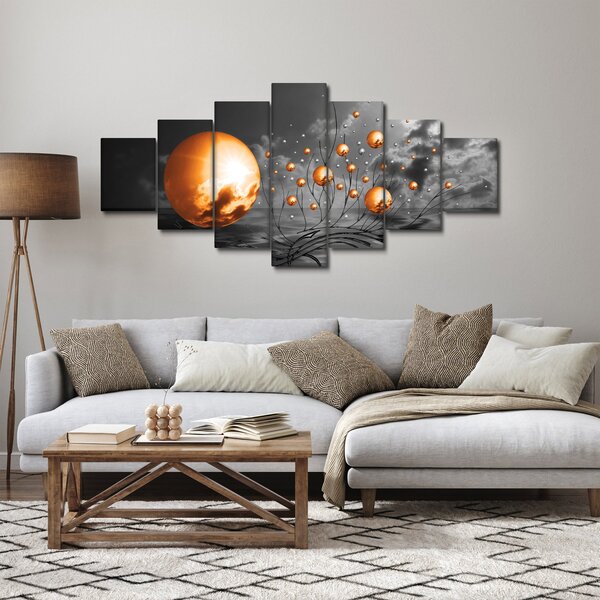 Obraz oražových abstraktních koulí (210x100 cm)