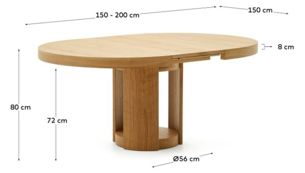 Dubový rozkládací jídelní stůl Kave Home Artis 150/200 x 150 cm