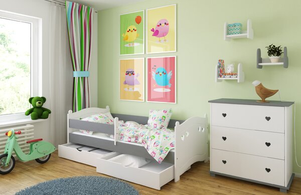 Dětská postel Laura Velikost postele: 160x80, Barevné provedení: Šedá, Provedení postele: Dva menší šuplíky