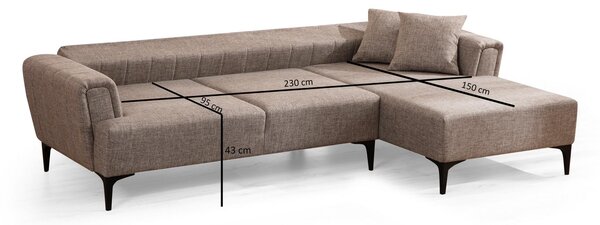 Rohová sedačka Hamletta (P) (světlohnědá + černá)