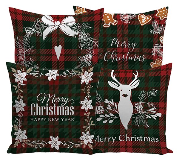 XPOSE® Set povlaků na polštář TARTAN CHRISTMAS 40x40 cm - set 4ks