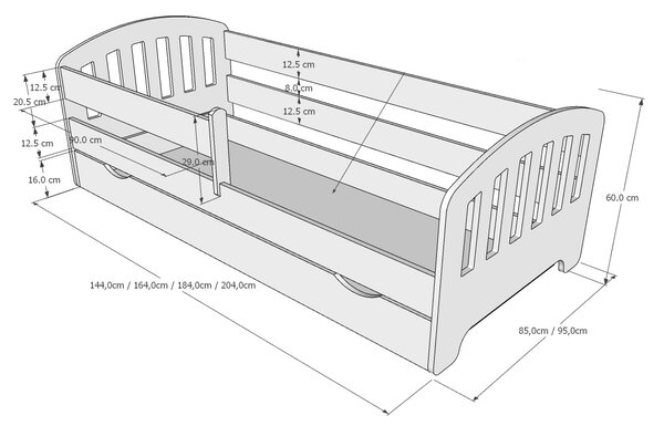 Dětská postel Klasik Velikost postele: 140x80, Barevné provedení: Bílá, Provedení postele: S šuplíkem