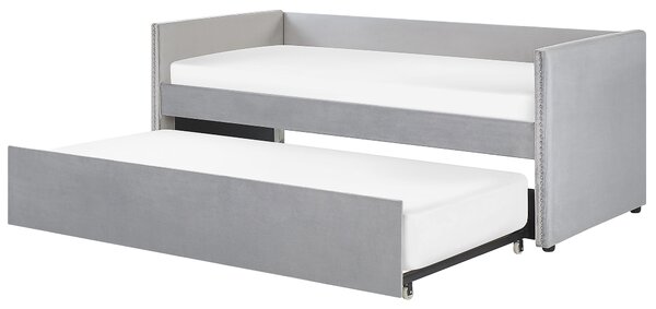 Sametová postel s přistýlkou 90 x 200 cm světle šedá TROYES